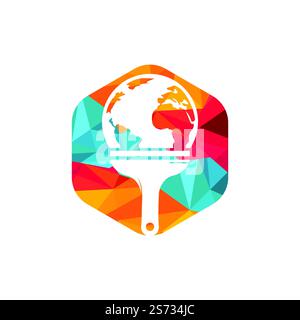 Pinceau et logo globe Vector. Concept global de logo d'icône de peinture. Illustration de Vecteur