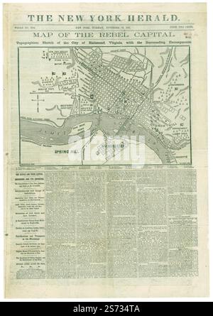 Carte de la capitale rebelle : croquis topographique de la ville de Richmond, Virginie avec les campements environnants 1861 par Hall Edward S. Banque D'Images