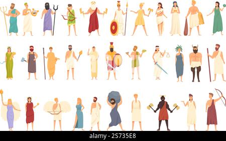 Icônes de mythologie grecque définissent le vecteur de dessin animé. Dieu roman. Hestia Cupidon. Icônes de mythologie grecque définissent le vecteur de dessin animé. Dieu roman Illustration de Vecteur