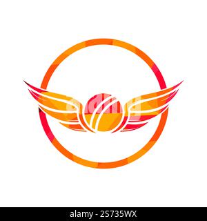 Modèle de conception de logo de vecteur de sports de cricket. Balle de cricket avec motif icônes d'ailes. Illustration de Vecteur