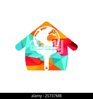 Pinceau et logo globe Vector. Concept global de logo d'icône de peinture. Illustration de Vecteur