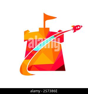 Château de vecteur et rocket combinaison logo. Tour et symbole de l'avion ou de l'icône. Forteresse unique et logotype de vol modèle. Illustration de Vecteur
