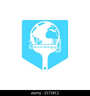 Pinceau et logo globe Vector. Concept global de logo d'icône de peinture. Illustration de Vecteur