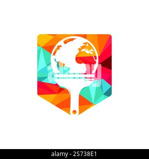 Pinceau et logo globe Vector. Concept global de logo d'icône de peinture. Illustration de Vecteur
