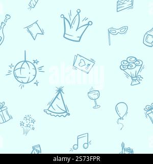 Simple motif sans couture noir et blanc avec les attributs d'un jour férié, anniversaire, fête, carnaval. Arrière-plan répétitif modifiable Illustration de Vecteur