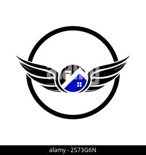 Logo Angel Home Vector. Motif icône ailes de maison. Illustration de Vecteur