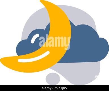 Lune et nuageux, icône isolée pour les prévisions météo, rapport ou prévision. Perspectives pour les conditions pour le lendemain. Signer pour widget ou application, informations pour les utilisateurs. Vecteur dans le style plat. Bulletin ou prévision météorologique, lune et nuages Illustration de Vecteur
