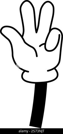 Gestes de la main de victoire, signe de paix, communication non verbale et parler. Paume avec les doigts pointés vers le haut. Émoticône ou autocollants. Bras de personnage de dessin animé simple minimaliste. Vecteur dans le style plat. Signe de victoire geste de la main communication non verbale Illustration de Vecteur