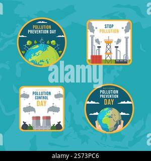 Illustration des modèles tirés à la main de l'étiquette de jour nationale de prévention de la pollution Illustration de Vecteur