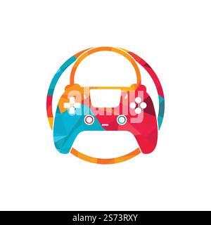 Logo Vector de la boutique de jeux. conception. Combinaison de sacs à provisions joystick à motif vectoriel. Illustration de Vecteur
