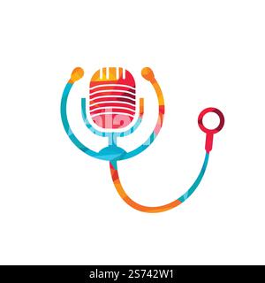 Conception du logo vectoriel du podcast du médecin. Symbole d'illustration du stéthoscope et du microphone. Illustration de Vecteur