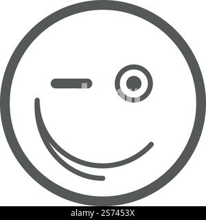 Visage rond avec oeil claqué. Clin d'œil emoji dans un style de ligne simple isolé sur fond blanc. Visage rond avec oeil claqué. Clin d'œil emoji dans un style de ligne simple Illustration de Vecteur