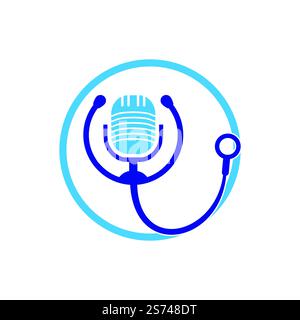 Conception du logo vectoriel du podcast du médecin. Symbole d'illustration du stéthoscope et du microphone. Illustration de Vecteur