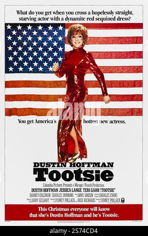 Tootsie (1982) réalisé par Sydney Pollack et mettant en vedette Dustin Hoffman, Jessica Lange et Teri Garr. Un acteur en difficulté se déguise en femme pour décrocher un rôle dans un soap opera, entraînant des complications et un succès inattendus. Photographie d'une affiche américaine originale de 1982 À USAGE ÉDITORIAL EXCLUSIF. Crédit : BFA / Columbia Pictures Banque D'Images