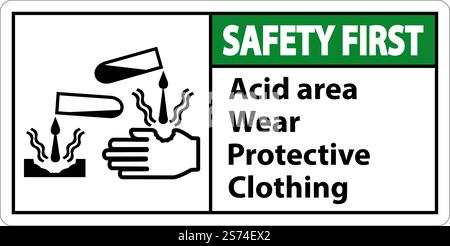 Signalisation de sécurité en premier lieu pour les zones acides portant des vêtements de protection Illustration de Vecteur