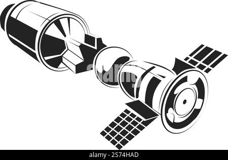 Icône satellite. Vaisseau orbital artificiel. Symbole de vaisseau spatial isolé sur fond blanc. Icône satellite. Vaisseau orbital artificiel. Symbole de vaisseau spatial Illustration de Vecteur