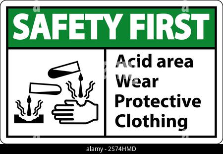 Signalisation de sécurité en premier lieu pour les zones acides portant des vêtements de protection Illustration de Vecteur