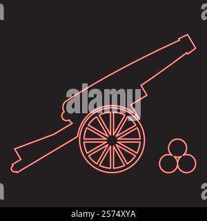 Néon médiéval canon tirant noyaux de couleur rouge illustration vectorielle image de style plat lumière. Noyaux de tir de canon médiéval néon couleur rouge illustration vectorielle image style plat Illustration de Vecteur