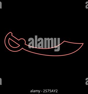 Néon pirate sabre Cutlass couleur rouge illustration vectorielle image plat style lumière. Néon pirate sabre Cutlass couleur rouge illustration vectorielle image style plat Illustration de Vecteur