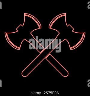 Néon deux axes viking à double face rouge illustration vectorielle image de style plat lumière. Néon deux axes viking double face rouge illustration vectorielle image style plat Illustration de Vecteur