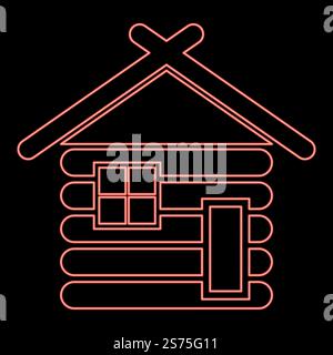 Néon maison en bois grange avec bois cabines en rondins modulaires cabines en bois maisons modulaires couleur rouge illustration vectorielle image lumière de style plat. Néon maison en bois grange avec bois cabines en rondins modulaires cabines en bois maisons modulaires couleur rouge illustration vectorielle image style plat Illustration de Vecteur