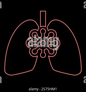 Néon coronavirus Lung endommagé virus Corona atack manger poumon concept COVID 19 tuberculose infectée illustration vectorielle rouge image de style plat. Néon coronavirus Lung endommagé virus Corona atack manger poumon concept COVID 19 tuberculose infectée illustration vectorielle rouge image à plat Illustration de Vecteur