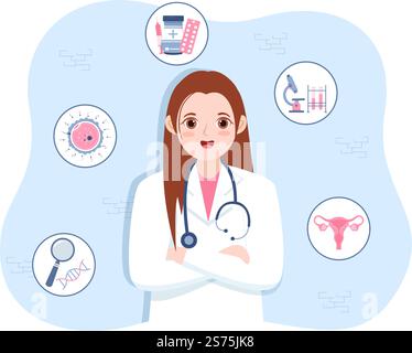 Clinique de fertilité sur le traitement de l'infertilité pour les couples et les poignées In Vitro programmes de fécondation in vitro en dessin animé à plat gabarits Illustration Illustration de Vecteur