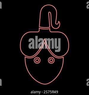 Tête de femme néon avec le visage de faux en avant rouge illustration vectorielle image de style plat lumière. Tête de femme néon avec le visage de faux en avant rouge illustration vectorielle image style plat Illustration de Vecteur