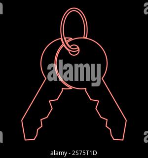 Néon bouquet de clés sur l'anneau rouge illustration vectorielle image de style plat lumière. Néon bouquet de clés sur l'anneau rouge illustration vectorielle image style plat Illustration de Vecteur