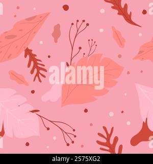 Feuilles et feuillage de la saison d'automne, flore de la saison d'automne et décor botanique. Pluies et feuilles jaunes et oranges mouillées des arbres. Motif sans couture, fond ou papier peint d'impression. Vecteur dans le style plat. Automne automne automne feuilles saisonnières et motif de feuillage Illustration de Vecteur