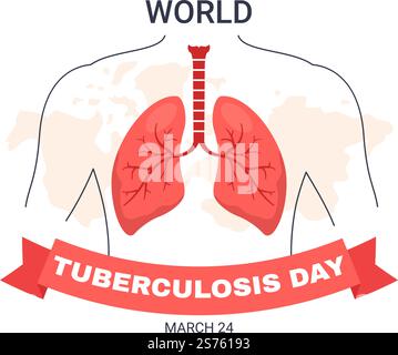 Journée mondiale de la tuberculose sur l'illustration 24 mars avec des photos des poumons et de l'inspection des organes en dessin animé à la main Illustration de Vecteur