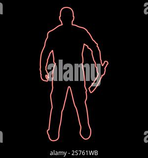 Néon homme avec l'épée machette armes froides dans la main militaire homme soldat militaire dans diverses positions Hunter avec combat de couteau pose fort défenseur guerrier concept arme debout vue de l'arrière terrible et effrayant couleur rouge illustration vectorielle image de style plat lumière. Néon homme avec l'épée machette armes froides dans la main militaire homme soldat militaire dans les positions Hunter avec combat de couteau pose fort défenseur Warrior concept armement stand vue de l'arrière terrible et effrayant couleur rouge illustration vectorielle image style plat Illustration de Vecteur