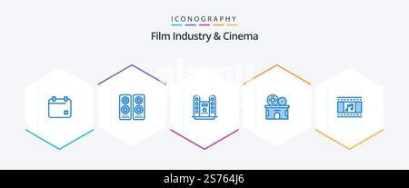 Pack icône Cenima 25 bleu avec film. billet. cinéma. théâtre. cinéma Illustration de Vecteur