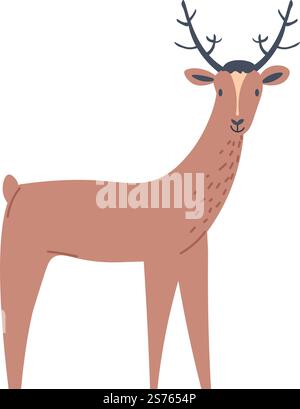 Portrait d'animal de pâturage saboté, cerf isolé avec bois osseux ramifié. Mammifère cerf avec pelage lisse et cornes. Zoologie et nature sauvage, faune et espèces de la nature. Vecteur dans le style plat. Animal de cerf, vecteur de portrait animal de pâturage saboté Illustration de Vecteur
