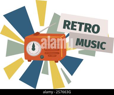 Chansons et bandes enregistrées jouées sur un magnétophone à cassettes. Magnétotéléphone isolé ou radio avec antennes, compositions old School et divertissement, discothèque et composition de fête. Vecteur dans le style plat. Musique rétro, magnétotéléphone avec chansons jouées Illustration de Vecteur