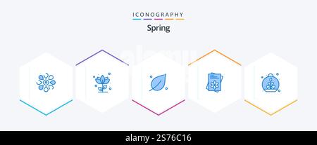 Spring 25 Blue Icon pack comprenant le printemps. fichier. nature. semences. nature Illustration de Vecteur
