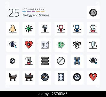 Biologie 25 Pack d'icônes rempli de ligne incluant médical. femme chimie. biologie. soins de santé Illustration de Vecteur