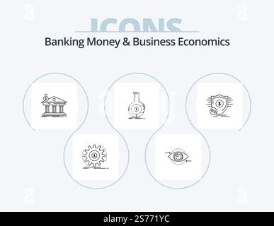 Banque d'argent et Business Economics Line Icon Pack 5 Icon Design. marché. finances. argent. circulation. création Illustration de Vecteur