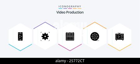 Pack d'icônes Glyph de production vidéo 25 comprenant du multimédia. film . cinéma . son Illustration de Vecteur