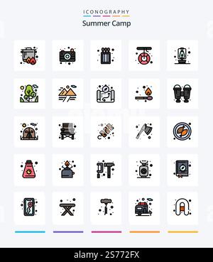 Pack d'icônes Creative Summer Camp 25 Line, tel que le voyage. lanterne. incendie. sauvetage. aide Illustration de Vecteur