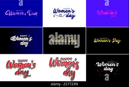 Rose Happy Women&rsquo;s Day éléments de conception typographique ensemble pour les cartes de voeux Illustration de Vecteur
