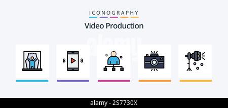 Pack de 5 icônes avec ligne de production vidéo comprenant un téléviseur. antenne tv. billets de théâtre. application vidéo. Création d'icônes créatives Illustration de Vecteur