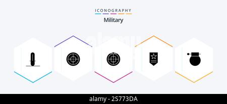 Pack d'icônes militaire 25 Glyph comprenant la guerre. bombe. militaire. armée. militaire Illustration de Vecteur