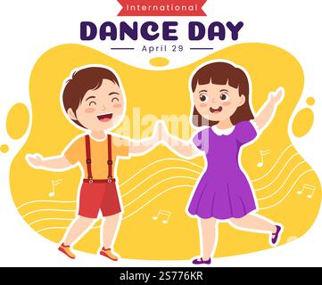 Illustration de la Journée internationale de la danse avec des enfants professionnels dansant en dessin animé à la main pour les modèles de page d'arrivée Illustration de Vecteur
