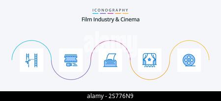 Pack icône Cenima Blue 5 avec bobine de film. film. scénario cinéma. foule. public Illustration de Vecteur