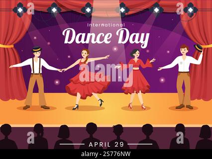 Illustration de la Journée internationale de la danse avec un couple professionnel de danse ou un seul dessin animé à la main pour les modèles de page d'arrivée Illustration de Vecteur