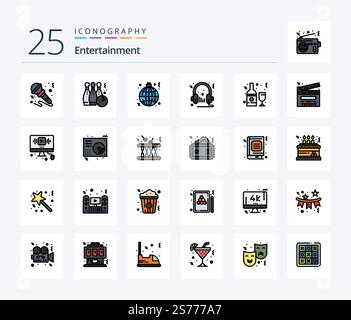 Pack de 25 icônes de divertissement avec audio. casque. sport. monde. attendez Illustration de Vecteur