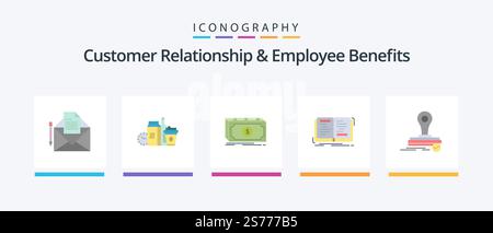 Relation client et avantages pour les employés Pack d'icônes FLAT 5 comprenant la théorie. histoire. café. roman. dollar. Création d'icônes créatives Illustration de Vecteur