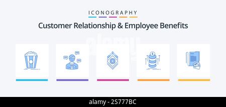 Relation client et avantages pour les employés Blue 5 Icon Pack comprenant une note. transfert. fenêtre contextuelle. offre groupée. serveur. Création d'icônes créatives Illustration de Vecteur