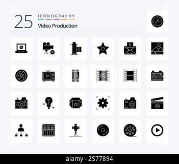 Video production 25 Pack d'icônes de glyphe solide avec signet . rabatteur. film . multimédia . film Illustration de Vecteur